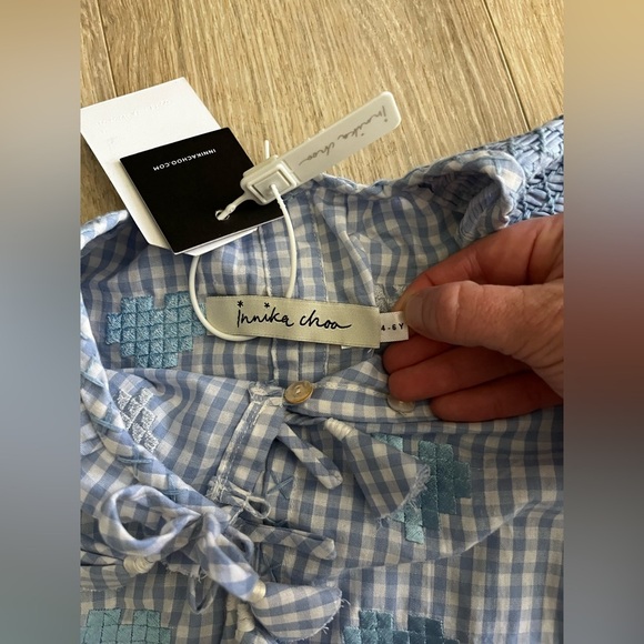 NWT Innika Choo Girls Oliver Daily Smock Top Baby Blue Gingham - Size 4 - Picture 4 of 7